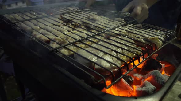 Chicken Food On Barbecue At Night 1