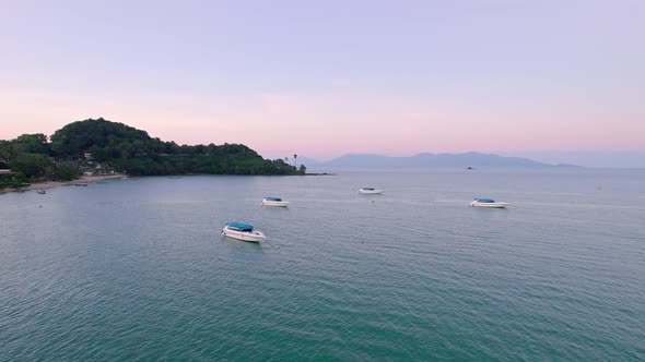 Colorful 4k Drone Sunset Ocean Views Over the Coast at Bo Phut Beach in Koh Samui Thailand, Includin