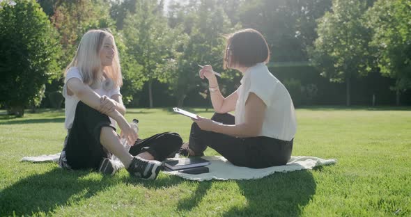 Outdoor Meeting of Teenage Girl and Woman of Psychologist Social Worker, Women Are Talking Sitting