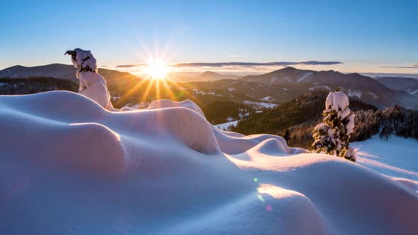 Sunrise in Snowy Mountains