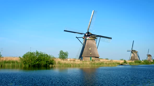 Windmills at Kinderdijk in Holland. Netherlands