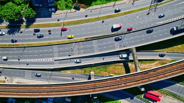 4K : Aerial view shot of fast moving Highway road