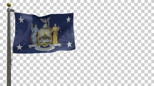 Governor of New York Flag (USA) on Flagpole with Alpha Channel - 4K