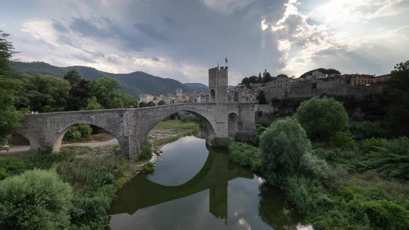 The Bridge and River Fluvia at Besalu Girona Catalonia Spain