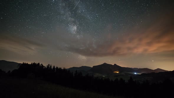 Stars with Milky Way in Night Sky over Mountains