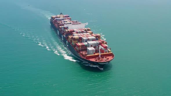 Aerial View of Container Cargo Ship in Sea
