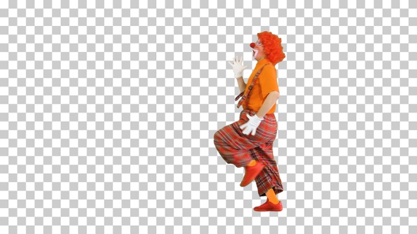 Funny clown running away from someone, Alpha Channel