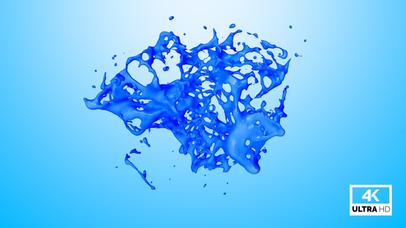 Drops of Blue Paint Collide and Create a Splash