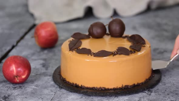 Delicious Caramel Apple Mousse Cake with Mirror Glaze
