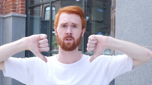 Thumbs Down by Sad Man Standing Outside Office