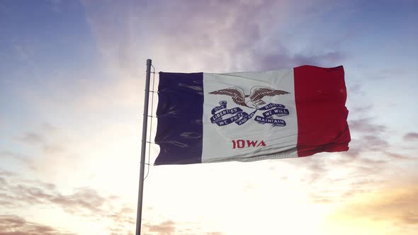 State Flag of Iowa Waving in the Wind