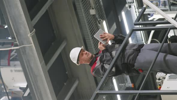 Foreman In Helmet Examining Industrial Plant