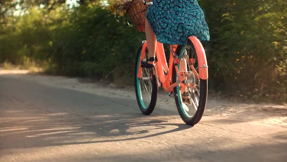 Woman On Bicycle.Girl Cyclist Cycling Bike.Female Cycling On Bike.Female Cycling On Bike.Fun Sport.