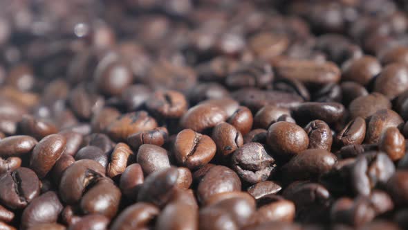 Shallow DOF roasted coffee beans 4K footage