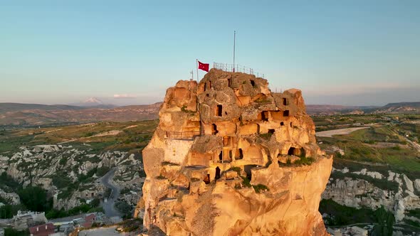 Awesome aerial view of Uchisar 4 K Turkey Cappadocia