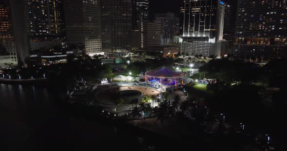 Aerial Footage Holiday Concert Bayfront Park Miami. 5k Night Clip Shot On Dji Mavic 3 Mft Camera