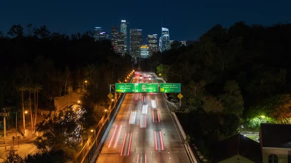 Los Angeles Nightlife. Busy City Highway at Night. Time Lapse Video