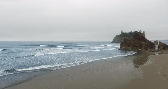 Shot of a forest of Abbey Island in the fog at Ruby Beach, Olympic National Park, Washington, USA