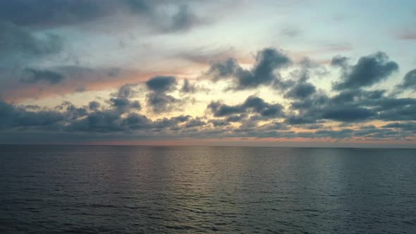 Sunrise Over the Sea. Colorful Sunset on the Baltic Sea, Latvia, Saulkrasti. Aerial Dron 4K Video