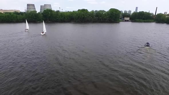 Regatta. Aerial view of Boats on the city pond 26