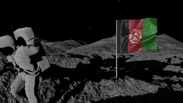 Afghanistan Flag on Moons Surface With Floating Astronaut