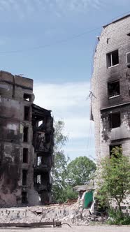 Vertical Video of a Wartorn House in Ukraine