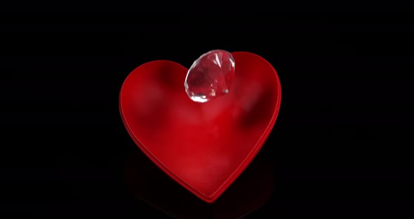 Red Heart and Diamond for Saint Valentine's Day, Slow Motion 4K