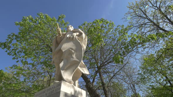 Low angle of Carlos the First of Spain statue