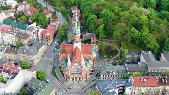 Aerial view of St.Joseph's Church in Podgorze district in Cracow, Krakow, Poland