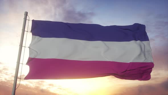 Heterosexual Pride Flag Waving in the Wind Sky and Sun Background