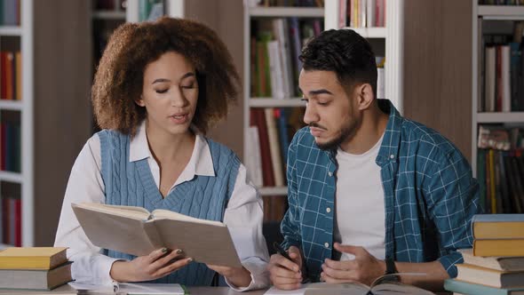 Students Study in Library Preparing for Exam Doing Homework Learning Literature Communicate