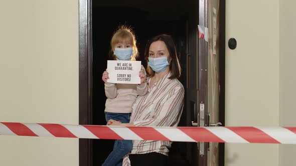 Sick Young Family of Woman with Child Daughter Stay at Home During Coronavirus Quarantine Lockdown