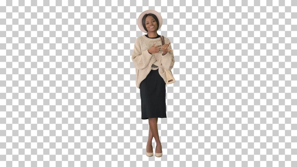 Young african american woman in knitwear, Alpha Channel