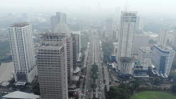 Aerial view of cityscape and skyscrapers buildings in Jakarta