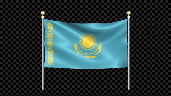 Flag Of Kazakhstan Waving In Double Pole Looped