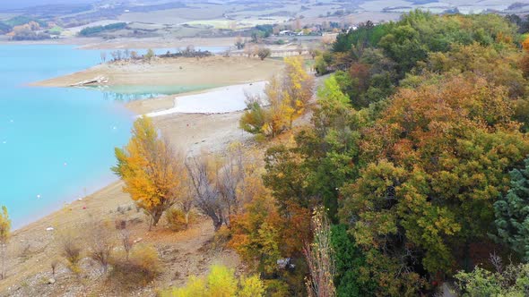 Reservoir shore and forest. Navarre, Spain.