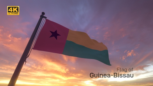 Guinea-Bissau Flag on a Flagpole V3 - 4K