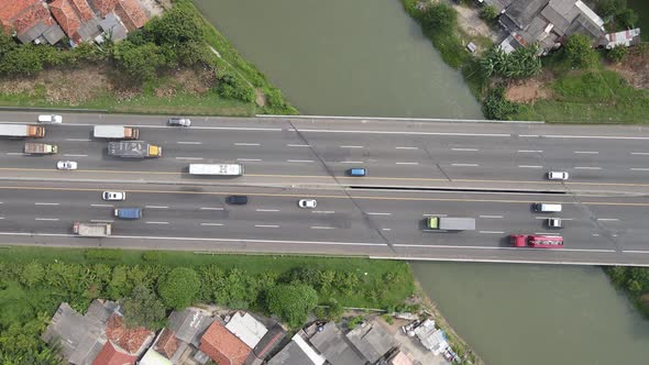 Top Aerial view of Indonesia Highway with busy traffic.
