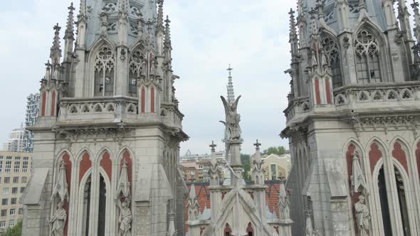 Aerial View of a Massive Gothic Church of Saint Nicholas in Kyiv Ukraine