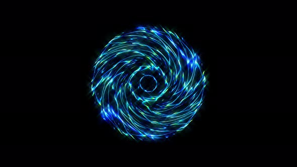 animated round shape of blue color flashing lights, on a black background