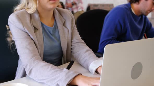 Female business executive using laptop