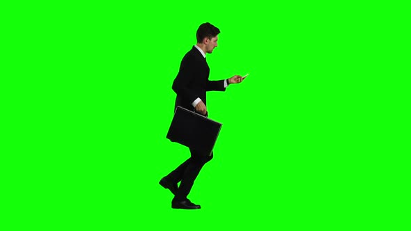 Man Goes To Work, Understands That He Is Late and Begins To Run. Green Screen