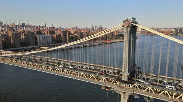 New York Side View of Manhattan Bridge in the Buildings of New York City