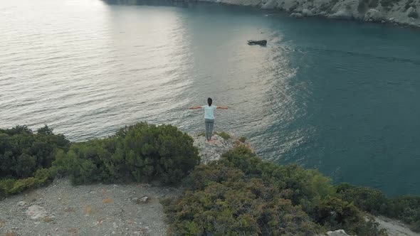 Woman Feeling Freedom Aerial View