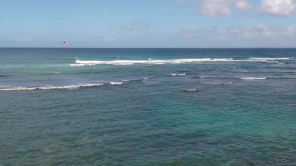 Aerial view of the beach and ocean in Hawaii