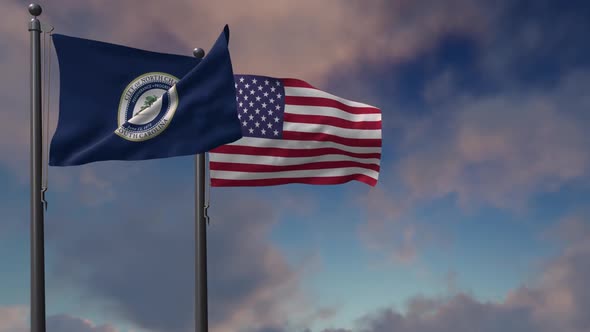 North Charleston City Flag Waving Along With The National Flag Of The USA - 2K