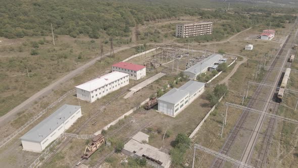 Aerial view of Traction substation of Tetritskaro railway station, Georgia 2021