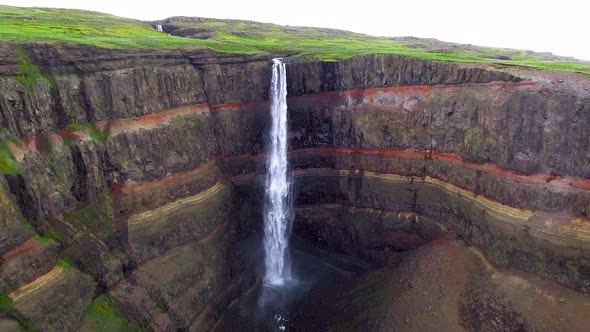 Drone Aerial Footage of The Aldeyjarfoss Waterfall in North Iceland