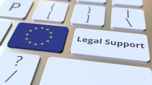 Legal Support Text and Flag of the EU on Computer Keyboard