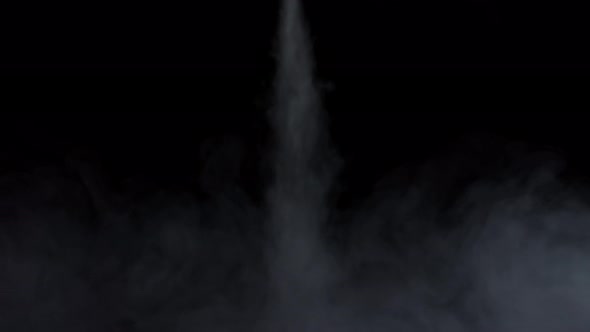 White Smoke Jet Spreading From The Top Down On Black Background